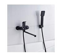 OBASDFD Rubinetto for Vasca da Bagno A Parete in Bronzo Nero con Doccetta, Miscelatore for in Ottone Maniglia Singola E Soffione Quadrato(Square)