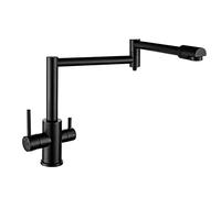 OBASDFD Rubinetto Pieghevole for Riempimento Pentole Montato sul Ponte con Braccio Estensibile A Doppio Snodo, Miscelatore Monoforo A Due Maniglie in Ottone(Black,A)