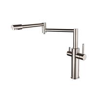 OBASDFD Rubinetto Pieghevole for Riempimento Pentole Montato sul Ponte con Braccio Estensibile A Doppio Snodo, Miscelatore Monoforo A Due Maniglie in Ottone(Brushed,B)