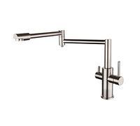 OBASDFD Rubinetto Pieghevole for Riempimento Pentole Montato sul Ponte con Braccio Estensibile A Doppio Snodo, Miscelatore Monoforo A Due Maniglie in Ottone(Brushed,A)