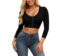 OBASDFD Seamless Non-Wired Yoga Sports Bra with Front Closure And Adjustable Long Sleeves for Fitness, Running And More, Black, 5XL(Black,XL)