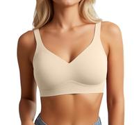 OBASDFD Seamless Push Up Bra with Full Bust for Everyone - Wireless Shaping Underwear with Deep V-Neck for Optimal Support Comfortable, Beige, M(Beige,XL)