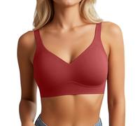 OBASDFD Seamless Push Up Bra with Full Bust for Everyone - Wireless Shaping Underwear with Deep V-Neck for Optimal Support Comfortable, Khaki, XXL(Red,XXL)
