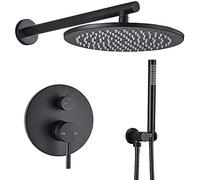 OBASDFD Set Doccia in Ottone Nero con Soffione A Pioggia da 16" E Doccetta, Miscelatore Deviatore A Soffitto/Parete for Bagno