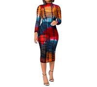 OBASDFD Set Gonna Corta da Donna in 3 Pezzi con Top Corto Abito Lungo Aderente in Rete Stampa Tropicale