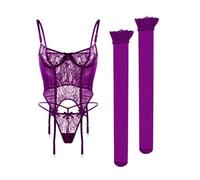 OBASDFD Sexy Lingerie Set Lace Underwear Push Up Bra Underwire Comfortable Bralette Panties for Women Sleepwear Homewear Holiday Outfit, Purple, S(Purple,XL)