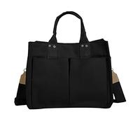 OBASDFD Shoulder Bag For Women Handbag Dual Use Custom Printed Cotton Canvas Tote With Outside Pocket 2026(Black)