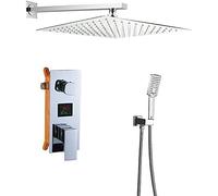 OBASDFD Sistema Doccia a Pioggia con Display Digitale Cromato e Miscelatore for Vasca a Parete, Set da 12/16/10 Pollici Schermo di Temperatura idroelettrico(16 inch Shower Set)