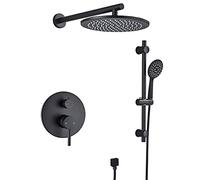 OBASDFD Sistema Doccia A Pioggia in Ottone con Doccetta A 3 modalità, Set Combinato A Parete da 12 Pollici, Elemento Decorativo for Bagno Nero Opaco Barra Scorrevole Regolabile(8 inch)