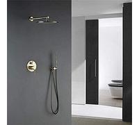 OBASDFD Sistema Doccia in Ottone Massiccio con Miscelatore Termostatico, Set da Bagno Finitura Oro Spazzolato, Soffione A Pioggia E Doccetta(10 inch)