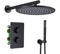 OBASDFD Sistema Doccia Termostatico A Parete con Soffione A Pioggia E Doccetta, Set Miscelatore for Vasca Nero(10 inch)