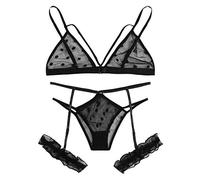 OBASDFD Sleepwear Plus Lace Bra + Underwear Set for Women Black, Black, XXL(L)