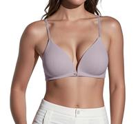 OBASDFD Slim Shoulder Straps, Beautiful Back, Front Buttoned Underwear, Thin Summer Bra for Small Bust, Tight Fit, No Steel Rings, French Triangle Cup, Seamless, Gray, L(Gray,M)