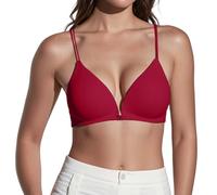 OBASDFD Slim Shoulder Straps, Beautiful Back, Front Buttoned Underwear, Thin Summer Bra for Small Bust, Tight Fit, No Steel Rings, French Triangle Cup, Seamless, Gray, L(Wine Red,S)