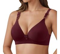 OBASDFD Soft Breathable Bras for Comfortable, Wireless, Lightweight Support Unpadded Everyday T-Shirt Bra with Side Coverage, Blue, 12(Wine Red,12)
