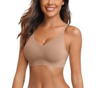 OBASDFD Sports Bra Women's with Front Side Buckle Lace Edge No Steel Ring Movement Seamless Gathering Adjustment Yoga Sleep Large, Beige, XL(Coffee,S)