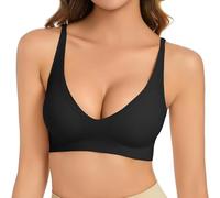 OBASDFD Sports Bra Women's Without Underwire, V-Neck, Comfortable, Soft, Push Up, Seamless, Lightly Padded Breasts for a Feel, Bralette for Women, Black, S(Coffee,S)