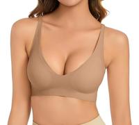 OBASDFD Sports Bra Women's Without Underwire, V-Neck, Comfortable, Soft, Push Up, Seamless, Lightly Padded Breasts for a Feel, Bralette for Women, Beige, L(Coffee,XXL)