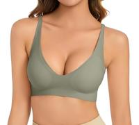 OBASDFD Sports Bra Women's Without Underwire, V-Neck, Comfortable, Soft, Push Up, Seamless, Lightly Padded Breasts for a Feel, Bralette for Women, Beige, L(Green,XL)