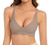 OBASDFD Sports Bra Women's Without Underwire, V-Neck, Comfortable, Soft, Push Up, Seamless, Lightly Padded Breasts for a Feel, Bralette for Women, Black, S(Darkgray,XL)