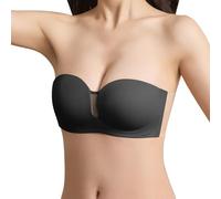 OBASDFD Strapless Bra for Women Non Slip Push Up Underwire Comfortable Lift Hold Down Invisible Bandeau, Beige, M(Black,XL)