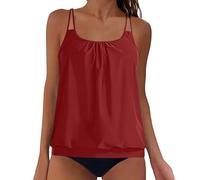 OBASDFD Swimming Costume Women Tankini Sets Tummy Control with Shorts Plain Spaghetti Straps Swimwear Two Piece Swimsuits for (Blue, L)(Wine,M)