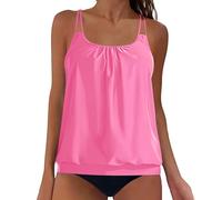 OBASDFD Swimming Costume Women Tankini Sets Tummy Control with Shorts Plain Spaghetti Straps Swimwear Two Piece Swimsuits for (Blackish Green, M)(Hot Pink,L)