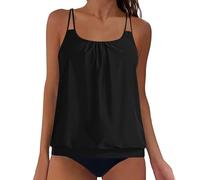 OBASDFD Swimming Costume Women Tankini Sets Tummy Control with Shorts Plain Spaghetti Straps Swimwear Two Piece Swimsuits for (Blackish Green, M)(Black,XXL)