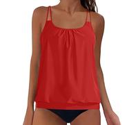 OBASDFD Swimming Costume Women Tankini Sets Tummy Control with Shorts Plain Spaghetti Straps Swimwear Two Piece Swimsuits for (Black, S)(Red,XXL)