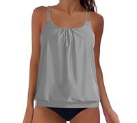 OBASDFD Swimming Costume Women Tankini Sets Tummy Control with Shorts Plain Spaghetti Straps Swimwear Two Piece Swimsuits for (Blackish Green, M)(Grey,XL)