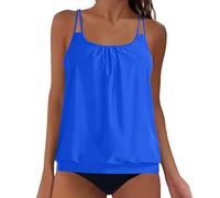 OBASDFD Swimming Costume Women Tankini Sets Tummy Control with Shorts Plain Spaghetti Straps Swimwear Two Piece Swimsuits for (Blue, L)(Blue,M)