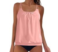 OBASDFD Swimming Costume Women Tankini Sets Tummy Control with Shorts Plain Spaghetti Straps Swimwear Two Piece Swimsuits for (Black, S)(Pink,M)
