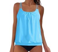 OBASDFD Swimming Costume Women Tankini Sets Tummy Control with Shorts Plain Spaghetti Straps Swimwear Two Piece Swimsuits for (Blue, L)(Sky Blue,M)