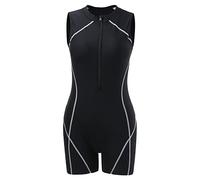 OBASDFD Swimsuit Women's Boyshort Short Sleeve Rash Guard Contrast Line Snorkel Surf Suit Sports, Black, XXL(XXL)