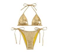 OBASDFD Tankini Set for Summer Swimwear, Two Piece Swimsuit with Tie Design, Ideal for Pool And Beach, with Gold Foil Embellishment, Gold, XL(XL)