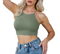 OBASDFD Top Bikini da Donna Stile Anni '50 con Nodo sulla Schiena, Morbido Imbottito, Bianco, XL(Army Green,S)