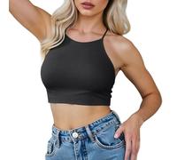 OBASDFD Top Bikini da Donna Stile Anni '50 con Nodo sulla Schiena, Morbido Imbottito, Bianco, XL(Black,L)