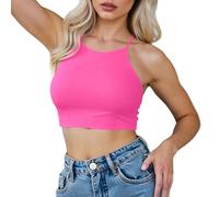 OBASDFD Top Bikini da Donna Stile Anni '50 con Nodo sulla Schiena, Morbido Imbottito, Bianco, XL(Hot Pink,XXL)