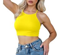 OBASDFD Top Bikini da Donna Stile Anni '50 con Nodo sulla Schiena, Morbido Imbottito, Bianco, XL(Yellow,L)