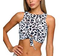 OBASDFD Top da Bagno Bikini Donna con Ritagli E Nodo sul Davanti, Canotta Corta Scollo A U Collo Alto, Verde Militare, M(Khaki,M)