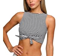 OBASDFD Top da Bagno Bikini Donna con Ritagli E Nodo sul Davanti, Canotta Corta Scollo A U Collo Alto, Verde Militare, M(Gray,XL)