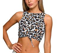 OBASDFD Top da Bagno Bikini Donna con Ritagli E Nodo sul Davanti, Canotta Corta Scollo A U Collo Alto, Verde Militare, M(Brown,XL)
