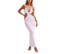 OBASDFD Vestito lungo della spiaggia senza schienale del taglio basso del legame laterale per l'estate, Rd1., L