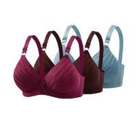 OBASDFD Wireless Bra for Women No Underwire Seamless Push Up Padded Bralette Adjustable Straps Comfort Bras 3 Pack Set Beige(Wine,40)