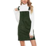 OBASDFD Women' Corduroy A-Line Mini Dress, Adjustable Button-Down Strap, Winter Bib with Pockets, Elegant Plain, Teenager Girls Dresses, Loose Casual(Gn1,XXL)