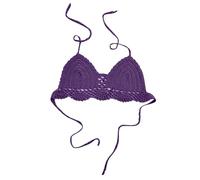OBASDFD Women Hollow out Crochet Knit Bikini Halter Bralette Backless Tie Push Up Bra Summer Swimsuit Beachwear Yellow(Purple,Medium)