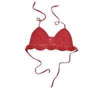 OBASDFD Women Hollow out Crochet Knit Bikini Halter Bralette Backless Tie Push Up Bra Summer Swimsuit Beachwear Yellow(Red,S)