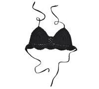 OBASDFD Women Hollow out Crochet Knit Bikini Halter Bralette Backless Tie Push Up Bra Summer Swimsuit Beachwear Yellow(Black,Medium)