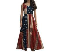 OBASDFD Women' Independence Day Patch Art Line Dress Floral Flag Maxi Dresses(L)