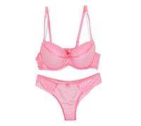 OBASDFD Women Lace Bra And Panty Set Stripes Lingerie Set Bowknot Underwire Bras Grey(Pink,38E)